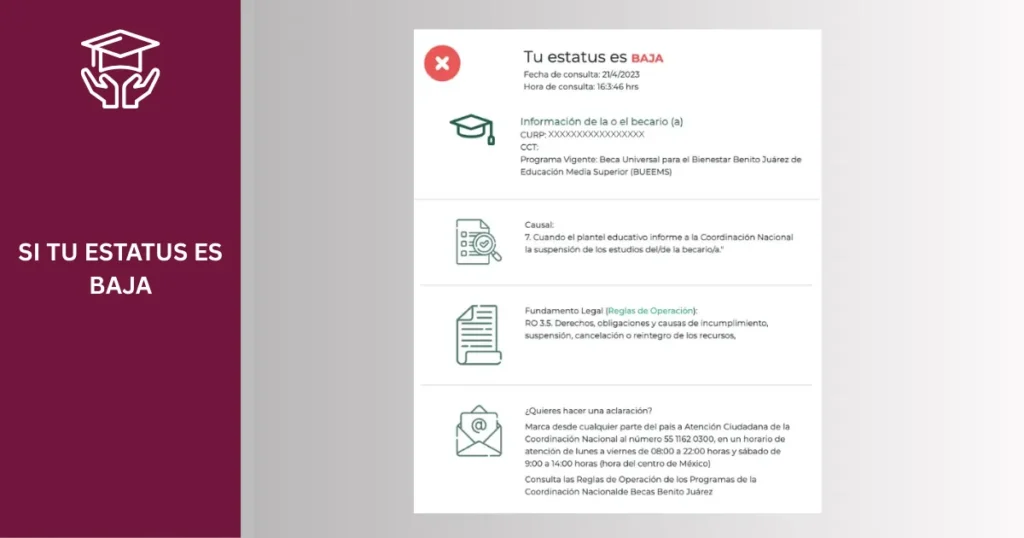 Cómo usar el Buscador de Estatus Becas Benito Juárez 7 SI TU ESTATUS ES BAJA