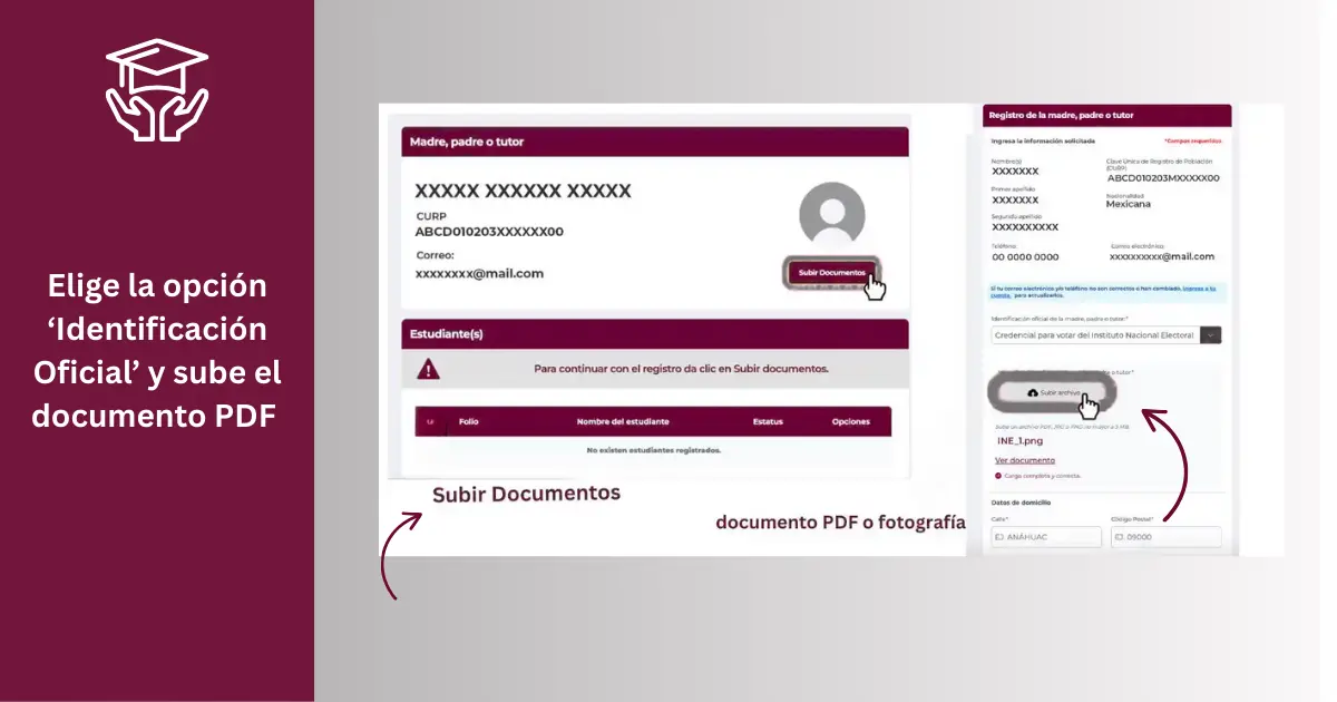Beca Rita Cetina | Registro 2025 9 Elige la opción ‘Identificación Oficial’ y sube el documento PDF