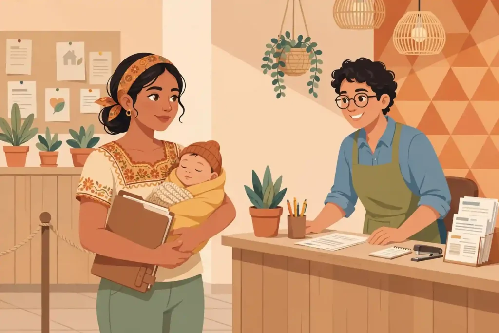 Madre solicitando el apoyo de Bienestar para hijos de madres trabajadoras