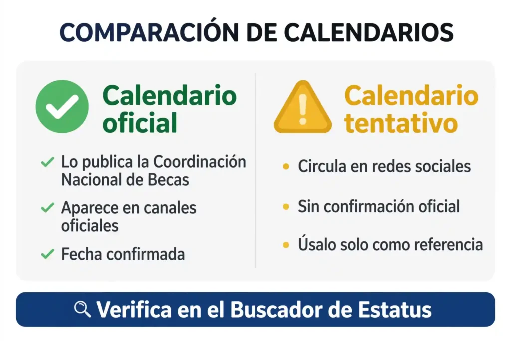 Calendario de pagos Beca Benito Juárez 2026-2027: fechas por bimestre y letra 4 Cómo distinguir un calendario oficial de uno tentativo de las Becas Bienestar
