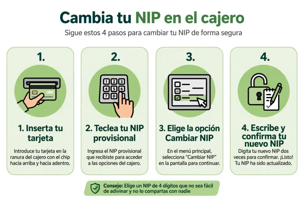 Pasos para cambiar el NIP de la Tarjeta del Banco del Bienestar en el cajero
